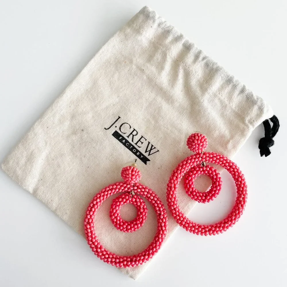 J. Crew Factory Boho Beaded Statement Earrings (Pink)